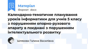 Календарно-тематичне планування уроків інформатикм для учнів 5 класу з порушенням опорно-рухового апарату в поєднані з порушенням інтелектуального розвитку