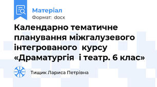 Календарно тематичне планування міжгалузевого  інтегрованого  курсу  «Драматургія  і театр. 6 клас»