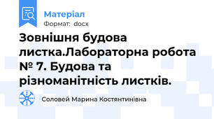 Зовнішня будова листка.Лабораторна робота № 7. Будова та різноманітність листків.