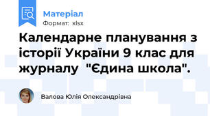 Календарне планування з історії України 9 клас для журналу  "Єдина школа".