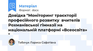 Довідка "Моніторинг траєкторії професійного розвитку  вчителів Рохманівської гімназії на національній платформі «Всеосвіта» "