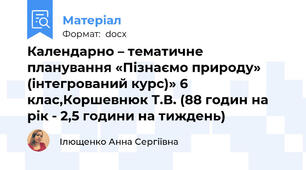 Календарно – тематичне планування «Пізнаємо природу» (інтегрований курс)» 6 клас,Коршевнюк Т.В. (88 годин на рік - 2,5 години на тиждень)