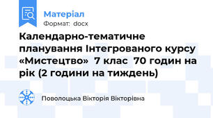Календарно-тематичне планування Інтегрованого курсу «Мистецтво»  7 клас  70 годин на рік (2 години на тиждень)