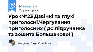 Урок№23 Дзвінкі та глухі приголосні.Чергування приголосних ( до підручника та зошита Большакової )