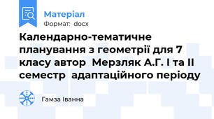 Календарно-тематичне планування з геометрії для 7 класу автор  Мерзляк А.Г. І та ІІ семестр  адаптаційного періоду