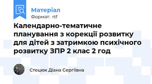 Календарно-тематичне планування з корекції розвитку для дітей з затримкою психічного розвитку ЗПР 2 клас 2 год