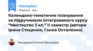 Календано-тематичне планування за підручником інтегрованого курсу “Мистецтво 3 кл.” ІІ семестр (автори Ірина Стеценко, Ганна Остапенко)