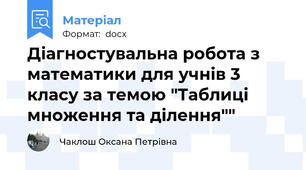 Діагностувальна робота з математики для учнів 3 класу за темою "Таблиці множення та ділення""
