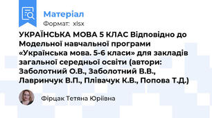 УКРАЇНСЬКА МОВА 5 КЛАС Відповідно до Модельної навчальної програми «Українська мова. 5-6 класи» для закладів загальної середньої освіти (автори: Заболотний О.В., Заболотний В.В., Лавринчук В.П., Плівачук К.В., Попова Т.Д.)