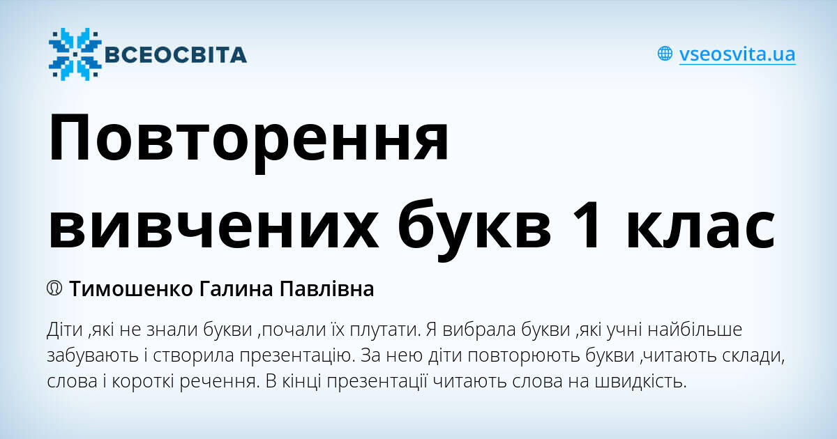 Повторення вивчених букв 1 клас | Презентація. Українська мова