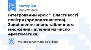 Інтегрований урок "  Властивості повітря (природознавство). Закріплення знань табличного множення і ділення на число 4(математика)
