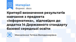 Критерії визначення результатів навчання з предмета «Інформатика»,  відповідно до додатка 14 Державного стандарту базової середньої освіти