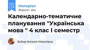 Календарно-тематичне планування "Українська мова " 4 клас І семестр