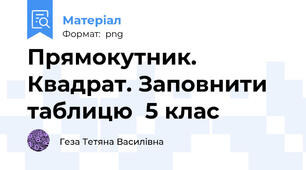 Прямокутник. Квадрат. Заповнити таблицю  5 клас