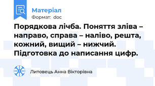 Порядкова лічба. Поняття зліва – направо, справа – наліво, решта, кожний, вищий – нижчий. Підготовка до написання цифр.