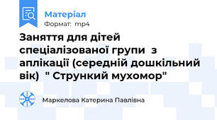 Заняття для дітей спеціалізованої групи  з аплікації (середній дошкільний вік)  " Стрункий мухомор"