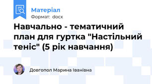 Навчально - тематичний план для гуртка "Настільний теніс" (5 рік навчання)