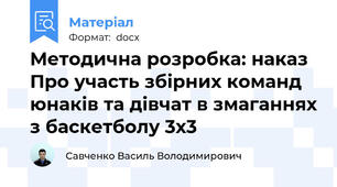 Методична розробка: наказ  Про участь збірних команд юнаків та дівчат в змаганнях з баскетболу 3х3
