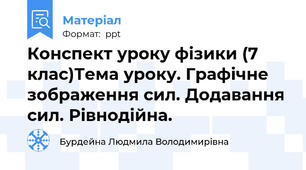 Конспект уроку фізики (7 клас)Тема уроку. Графічне зображення сил. Додавання сил. Рівнодійна.