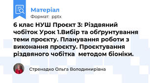6 клас НУШ Проєкт 3: Різдвяний чобіток Урок 1.Вибір та обґрунтування теми проєкту. Планування роботи з виконання проєкту. Проєктування  різдвяного чобітка  методом біоніки.