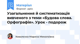 Узагальнення й систематизація вивченого з теми «Будова слова.  Орфографія». Урок - подорож