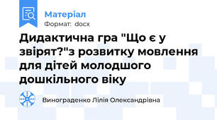 Дидактична гра "Що є у звірят?"з розвитку мовлення для дітей молодшого дошкільного віку