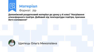 Допоміжний роздатковий матеріал до уроку у 6 класі "Нагрівання атмосферного повітря. Добовий хід температури повітря, причини його коливання"