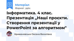 Інформатика. 4 клас. Презентація ,,Наші проєкти. Створення презентації у PowerPoint за алгоритмом"