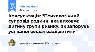 Консультація: "Психологічний супровід родини, яка виховує дитину групи ризику, як запорука успішної соціалізації дитини"