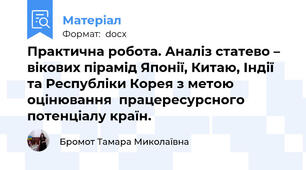 Практична робота. Аналіз статево – вікових пірамід Японії, Китаю, Індії  та Республіки Корея з метою оцінювання  працересурсного потенціалу країн.