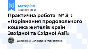 Практична робота  № 3  : «Порівняння продовольчого кошика жителів країн Західної та Східної Азії»