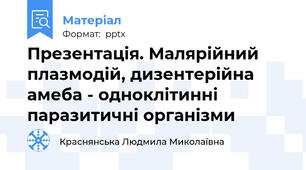 Презентація. Малярійний плазмодій, дизентерійна амеба - одноклітинні паразитичні організми