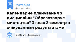 Календарне планування з дисципліни "Образотворче мистецтво" 3 клас 2 семестр з очікуваними результатами