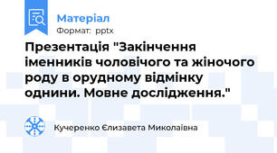 Презентація "Закінчення іменників чоловічого та жіночого роду в орудному відмінку однини. Мовне дослідження."