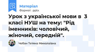 Урок з української мови в  3 класі НУШ на тему: "Рід іменників: чоловічий, жіночий, середній".