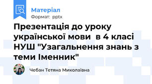 Презентація до уроку української мови  в 4 класі НУШ "Узагальнення знань з теми Іменник"