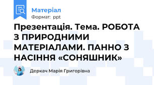 Презентація. Тема. РОБОТА З ПРИРОДНИМИ МАТЕРІАЛАМИ. ПАННО З НАСІННЯ «СОНЯШНИК»