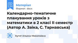 Календарно-тематичне планування уроків з математики в 2 класі ІІ семестр (Автор А. Заїка, С. Тарнавська)