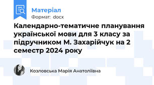Календарно-тематичне планування української мови для 3 класу за підручником М. Захарійчук на 2 семестр 2024 року