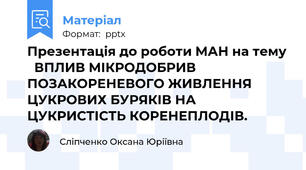 Презентація до роботи МАН на тему   ВПЛИВ МІКРОДОБРИВ  ПОЗАКОРЕНЕВОГО ЖИВЛЕННЯ ЦУКРОВИХ БУРЯКІВ НА  ЦУКРИСТІСТЬ КОРЕНЕПЛОДІВ.