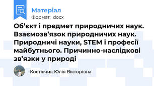 Об’єкт і предмет природничих наук. Взаємозв’язок природничих наук. Природничі науки, STEM і професії майбутнього. Причинно-наслідкові зв’язки у природі