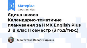 Єдина школа Календарно-тематичне планування за НМК English Plus 3  8 клас II семестр (3 год/тиж.)