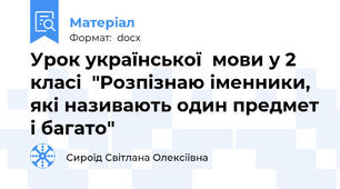 Урок української  мови у 2 класі  "Розпізнаю іменники, які називають один предмет і багато"