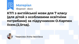 КТП з англійської мови для 7 класу (для дітей з особливими освітніми потребами) за підручником О.Карпюк ІІсем.(2,5год).