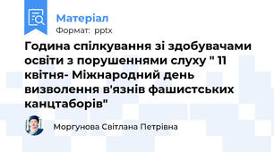 Година спілкування зі здобувачами освіти з порушеннями слуху " 11 квітня- Міжнародний день визволення в'язнів фашистських канцтаборів"