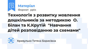 Технологія з розвитку мовлення дошкільників за методикою  О. Білан та К.Крутій  "Навчання дітей розповіданню за схемами"