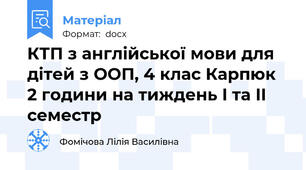 КТП з англійської мови для дітей з ООП, 4 клас Карпюк 2 години на тиждень I та II семестр