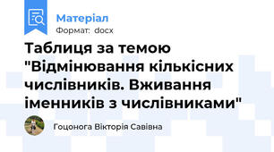 Таблиця за темою "Відмінювання кількісних числівників. Вживання іменників з числівниками"