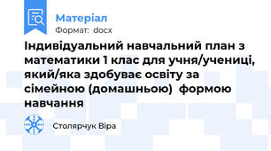 Індивідуальний навчальний план з математики 1 клас для учня/учениці, який/яка здобуває освіту за сімейною (домашньою)  формою навчання