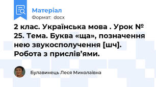 2 клас. Українська мова . Урок № 25. Тема. Буква «ща», позначення нею звукосполучення [шч]. Робота з прислів’ями.